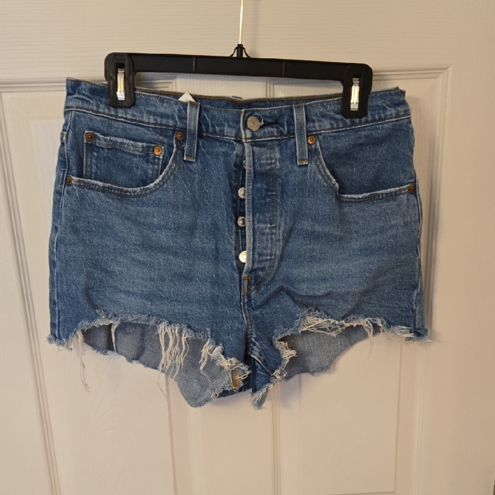 Levi's Blue Distressed Jean Shorts Casual Style